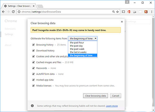 Accessing the Clear Browsing Data menu in Chrome