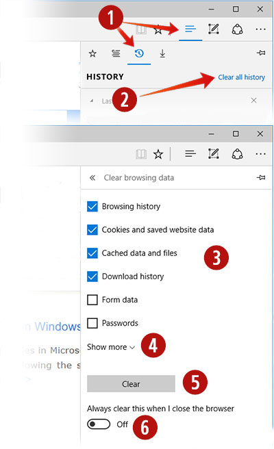 Microsoft Edge History menu options