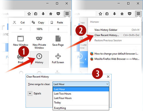 Deleting browsing history through the Firefox hamburger menu