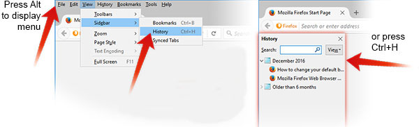Viewing browsing history in the Firefox sidebar